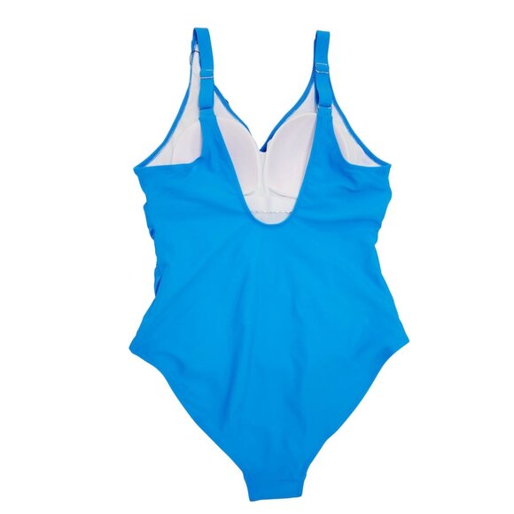 Womens Blue One-Piece Swimsuit Adjustable Straps & Ruched Front Aimage Size XL - Picture 2 of 7